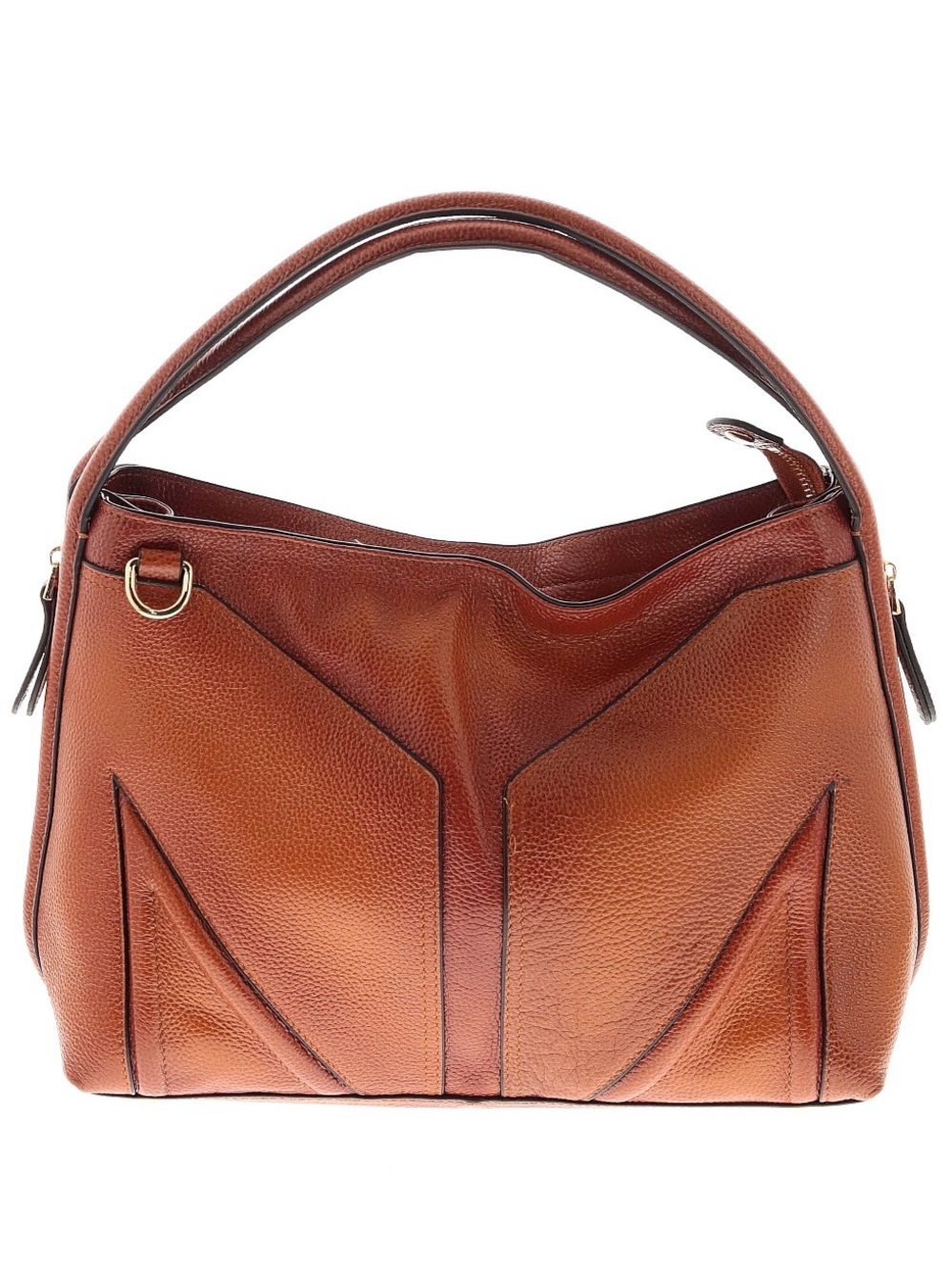 Textured Leather Shoulder Bag in Cognac